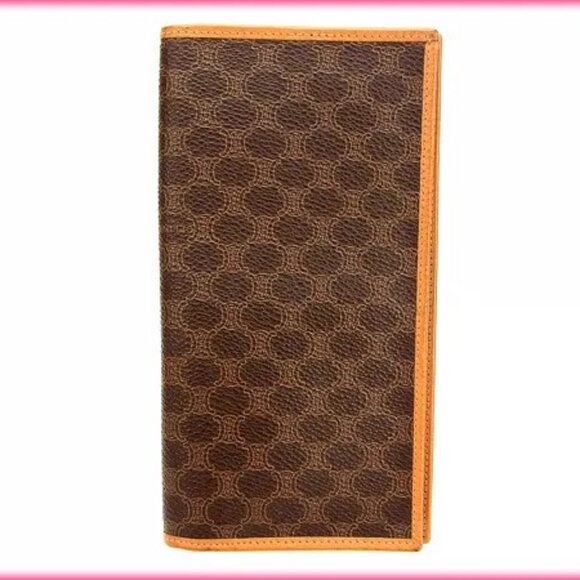 Celine Wallet Purse Long Wallet Macadam Brown Brown Woman Authentic Used - Picture 1 of 11